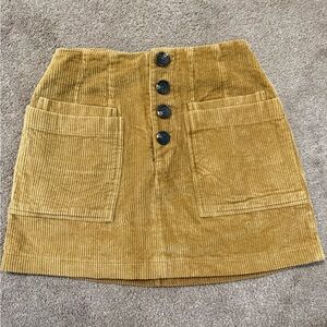 Altar'd State Mustard Corduroy Button-Front Mini Skirt